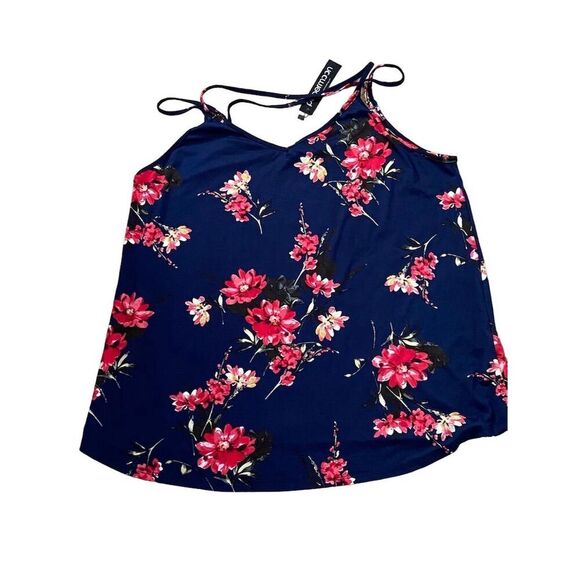 Papermoon Women's NWT 1X Blue Floral Criss-Cross Front Camisole Top Casual - Picture 1 of 7